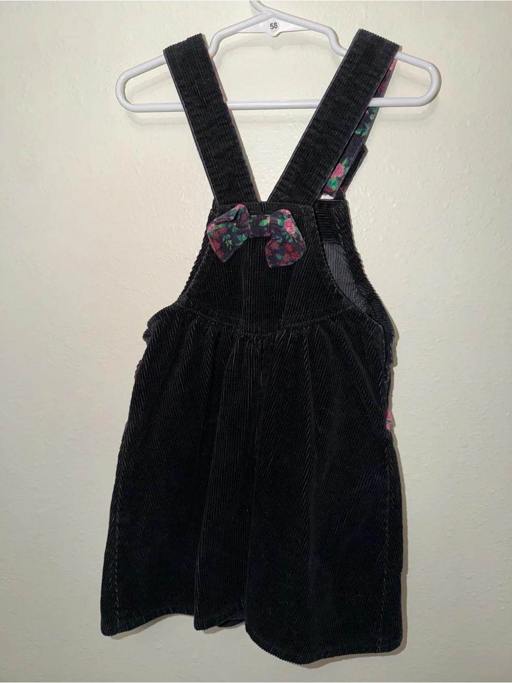 Oshkosh vintage overall dress black and floral pink corduroy 5T